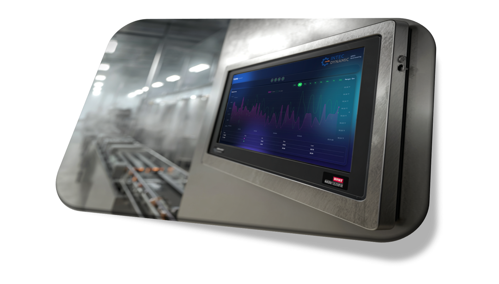 Pantalla HMI de Intec Dynamic instalada en un entorno industrial